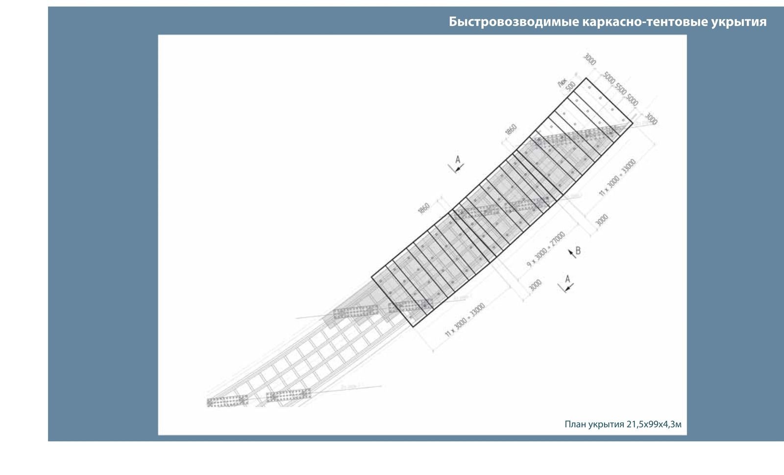 Чертёж тепляка 21,5×99×4,3 м — план